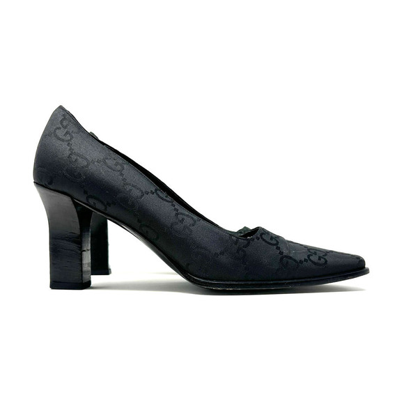 Gucci GG Logo Jumbo Guccissima Supreme Pumps Slip On Square Toe Black Heels US8 - Picture 3 of 8